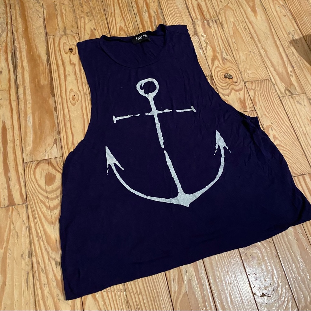 Nautical Raw-Edge Navy Muscle Tank Top - Picture 5 of 6
